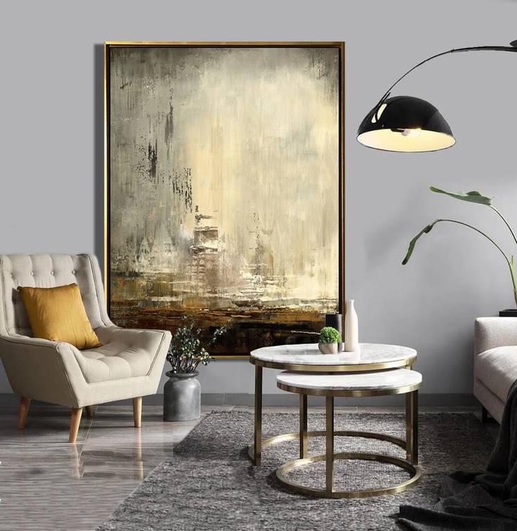 Contemporary Hand-painted Handmade Grey Urban Abstract Canvas Wall Art TIUQ4